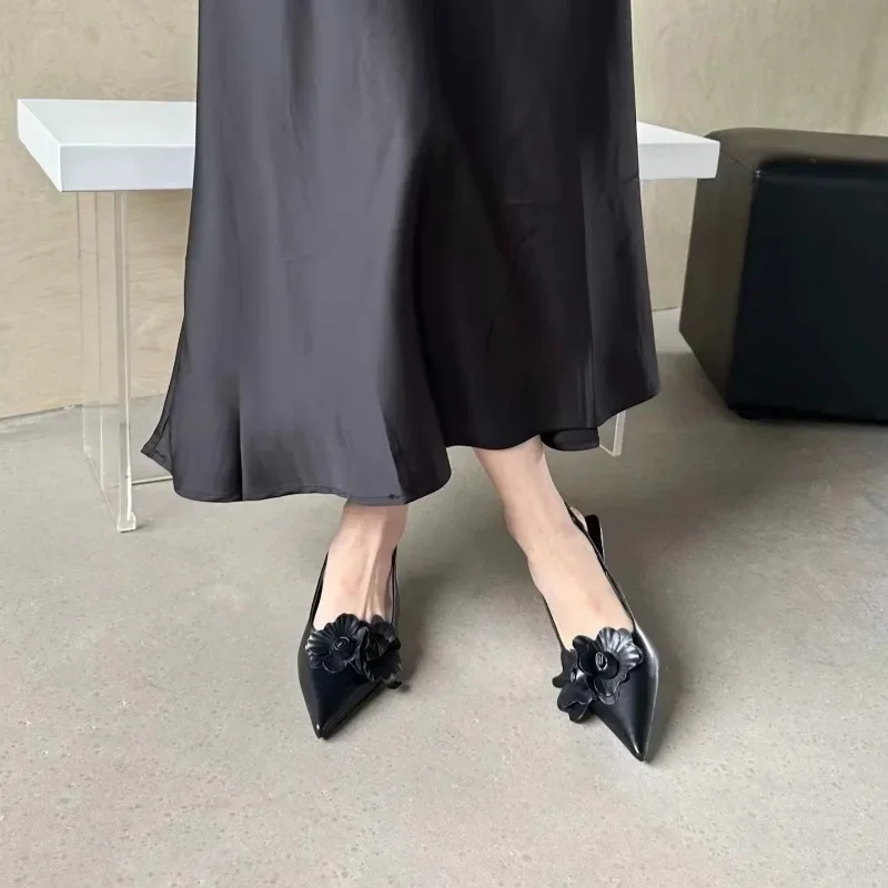 Women's Mule Shoes 2024 Summer Fashion High Heels Flower Sexy Pointed Ladies Casual Outdoor Shoes Sweet Pink Sandals 3
