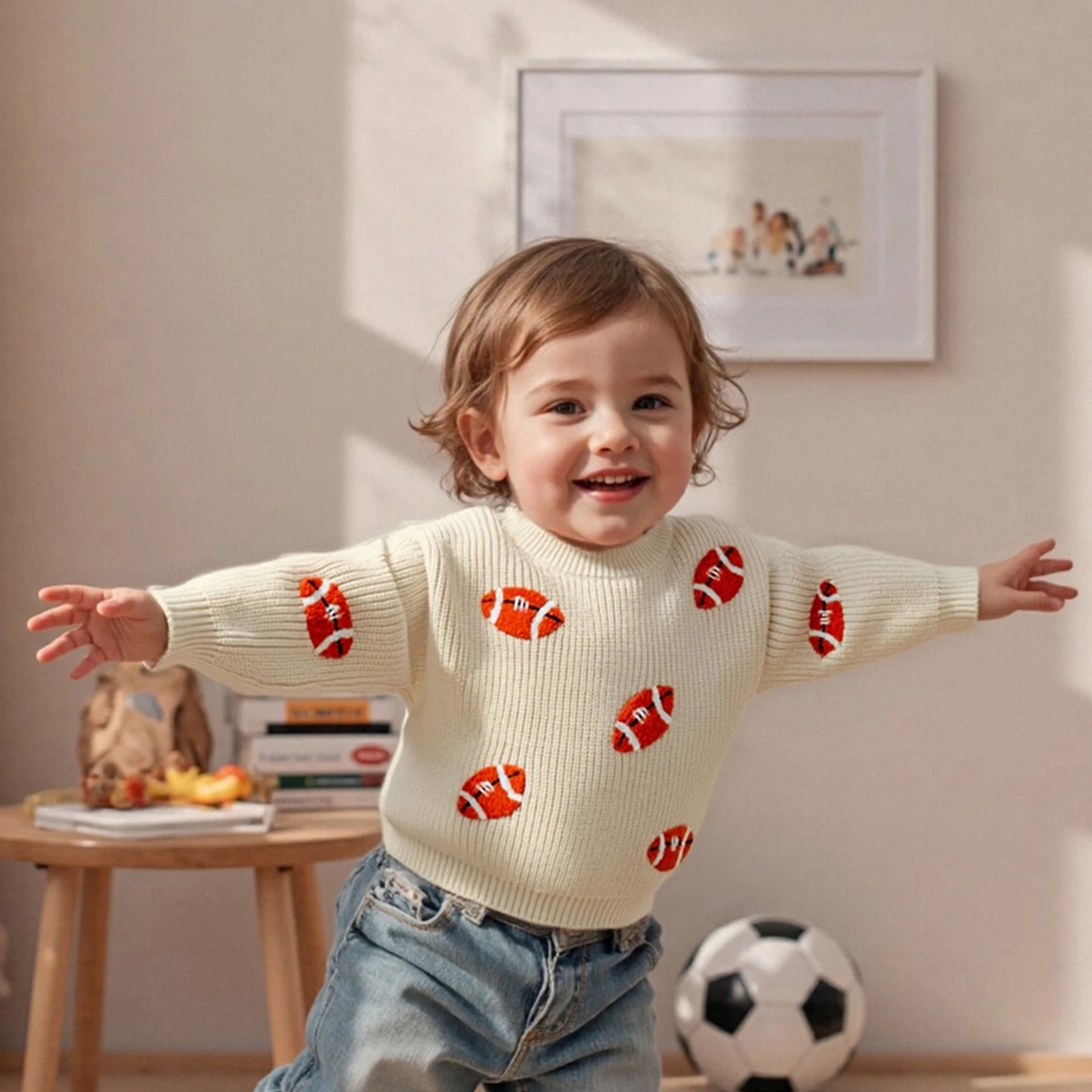  소녀 소년 스웨터 귀여운 럭비 자수 크루넥 긴 소매 풀오버 따뜻한 니트 탑