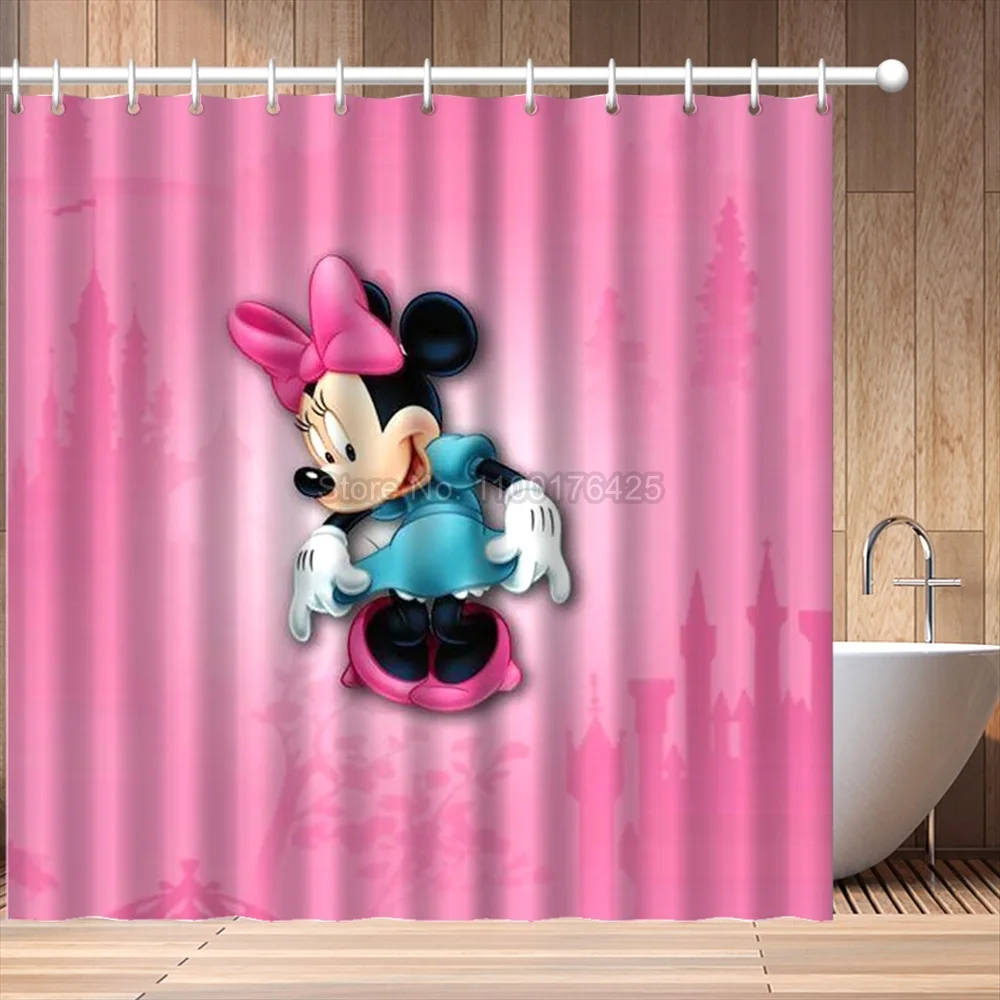 PinkMinnieMouseShowerCurtainCartoonDisneyMickeyMouseWaterproof