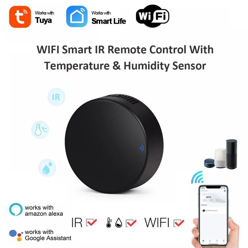 Wifi Remote Controller Tuya WiFi Smart IR Remote Controller Temperature and Humidity Sensor Air Conditioner TV AC Work Alexa Google Home Voice