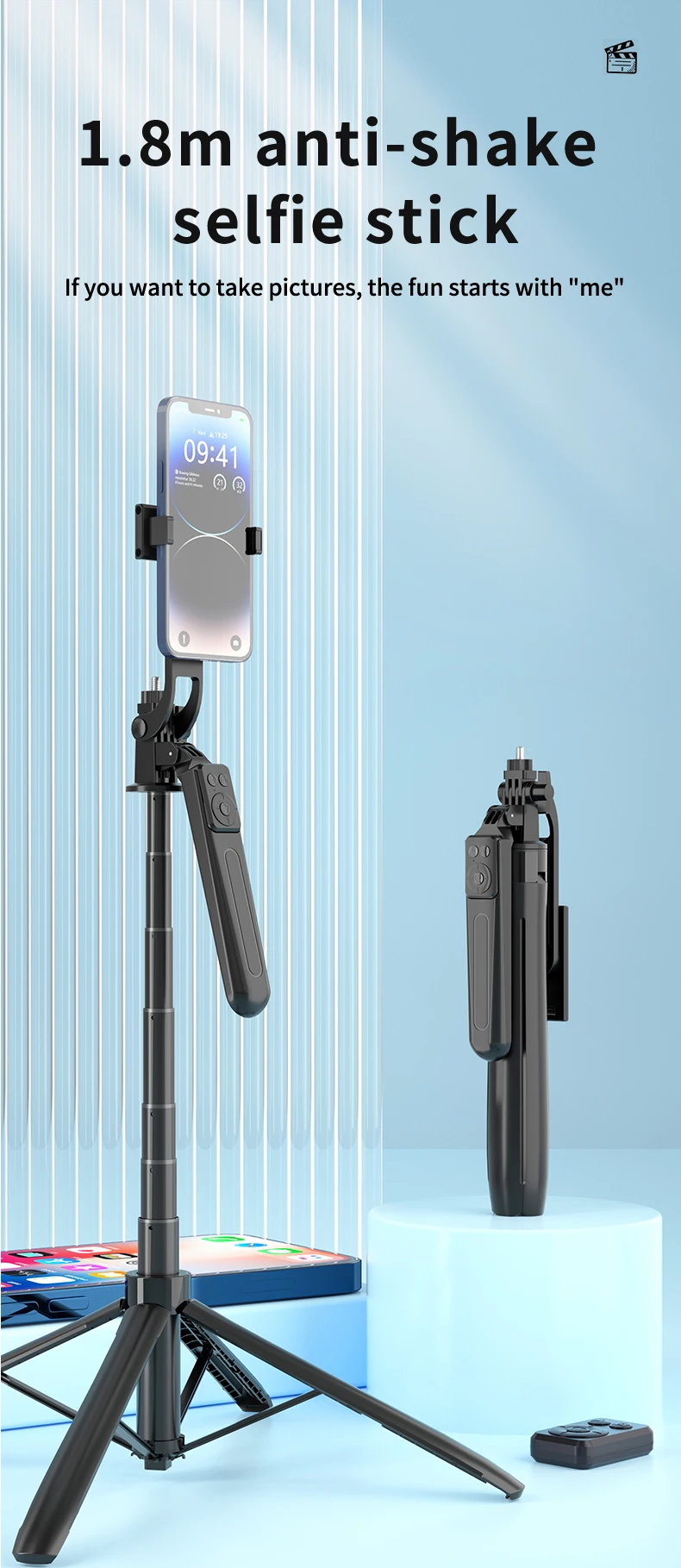 Description Picture 2 of itemBOEICA A17 180cm Selfie Stick Foldable Monopod With Detachable Bluetooth Remote Control Tripod Stand for Cell Phone Camera