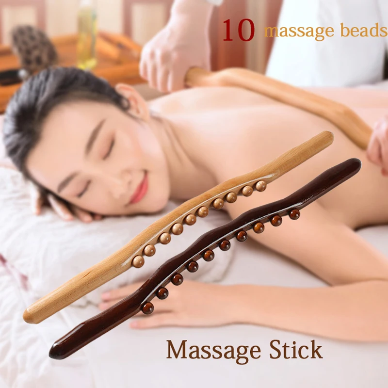 10 Beads Gua Sha Massage Stick Carbonized Wood