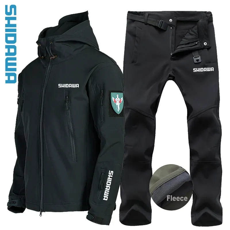 

New Fishing Suits Men Autumn Winter Warm Fishing Clothes Outdoor Windproof Hooded Hiking Fishing Jacket Waterproof Fishing Pants
