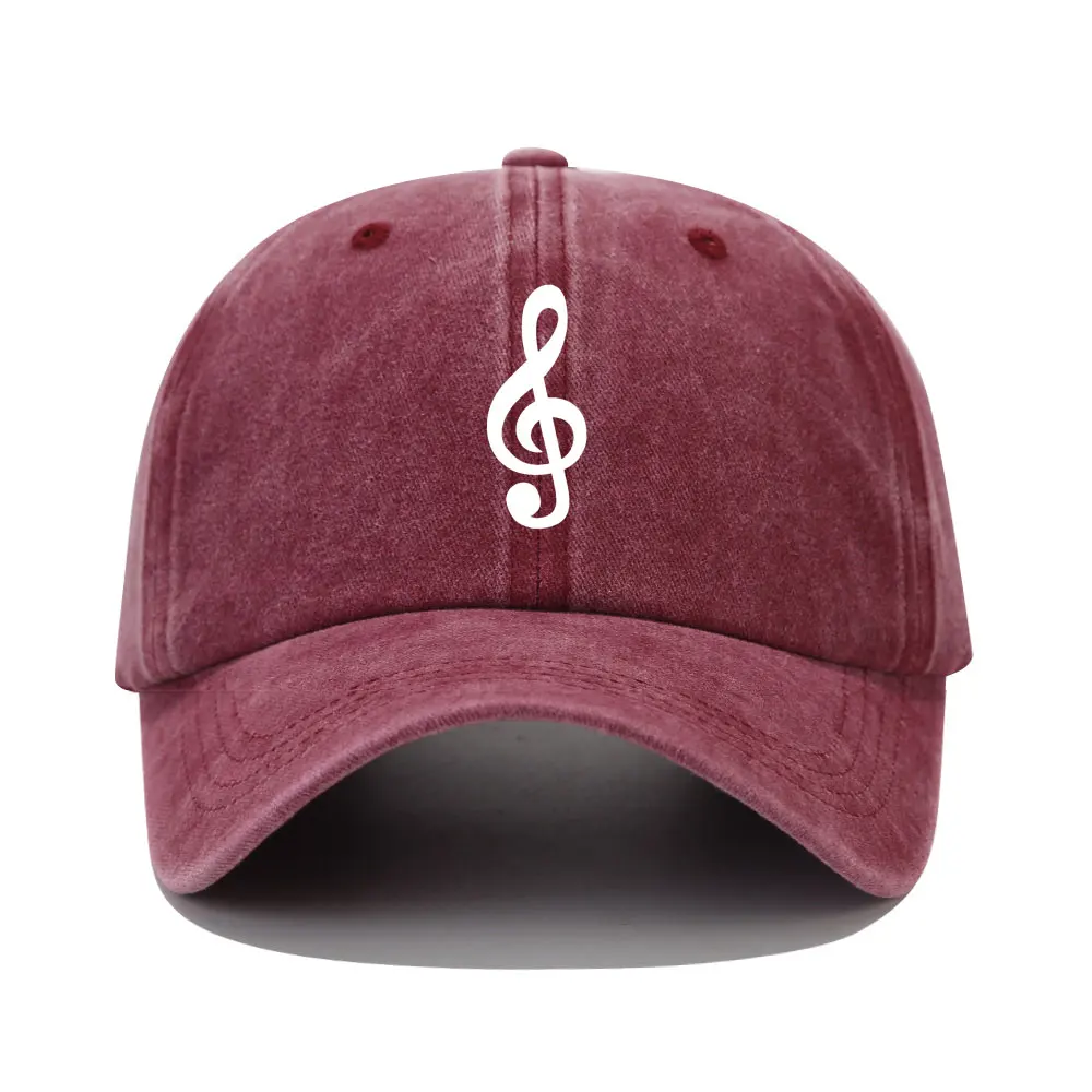 Music Note Print Baseball Cap Solid Color Washed Distressed Casual Sports Hats Lightweight Adjustable Dad Hat For Women Men 3