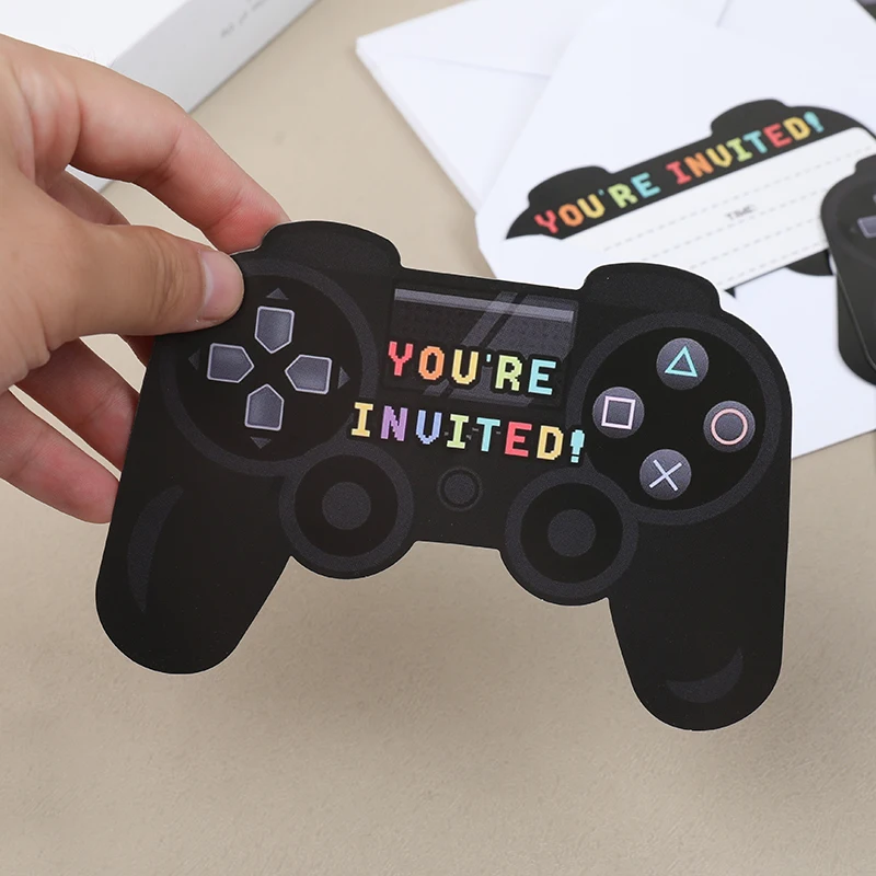 12Pcs/set Video Game Theme Party Invitation Cards with Envelope Kids Boys Game On Birthday Party Decoration Black GamePad Card