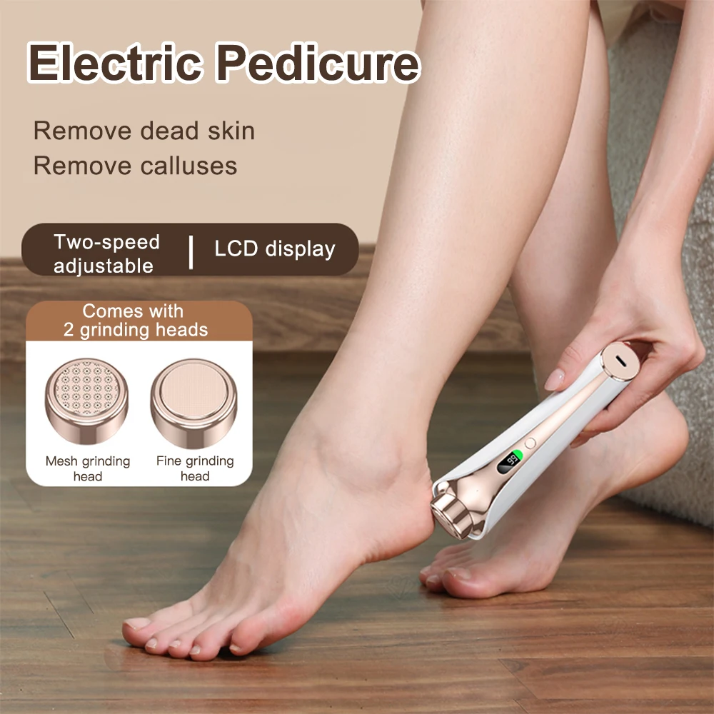 

Электрическая шлифовальная машинка для ног, прибор для удаления огрубевшей кожи и сухой мозолей, водонепроницаемый инструмент для отшелушивания ног с 2 шлифовальными головками