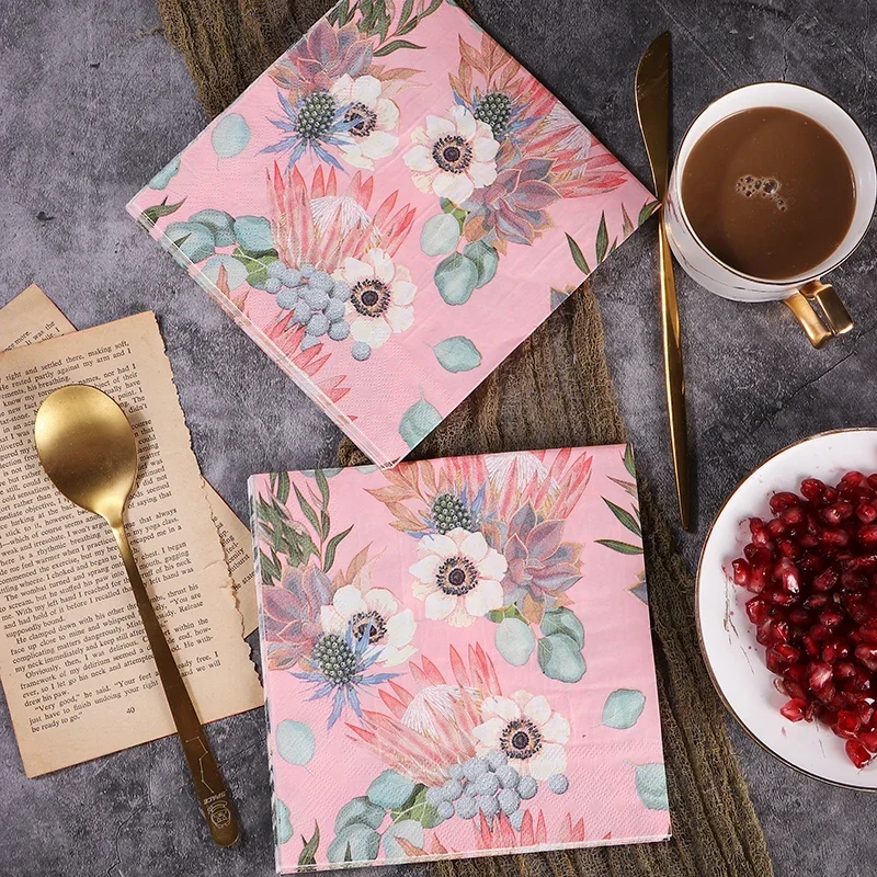 Printed Paper Napkin Square Western Food Mat Hotel Restaurant Draw Party Emperor Flower 20pcs/pac 2-Ply