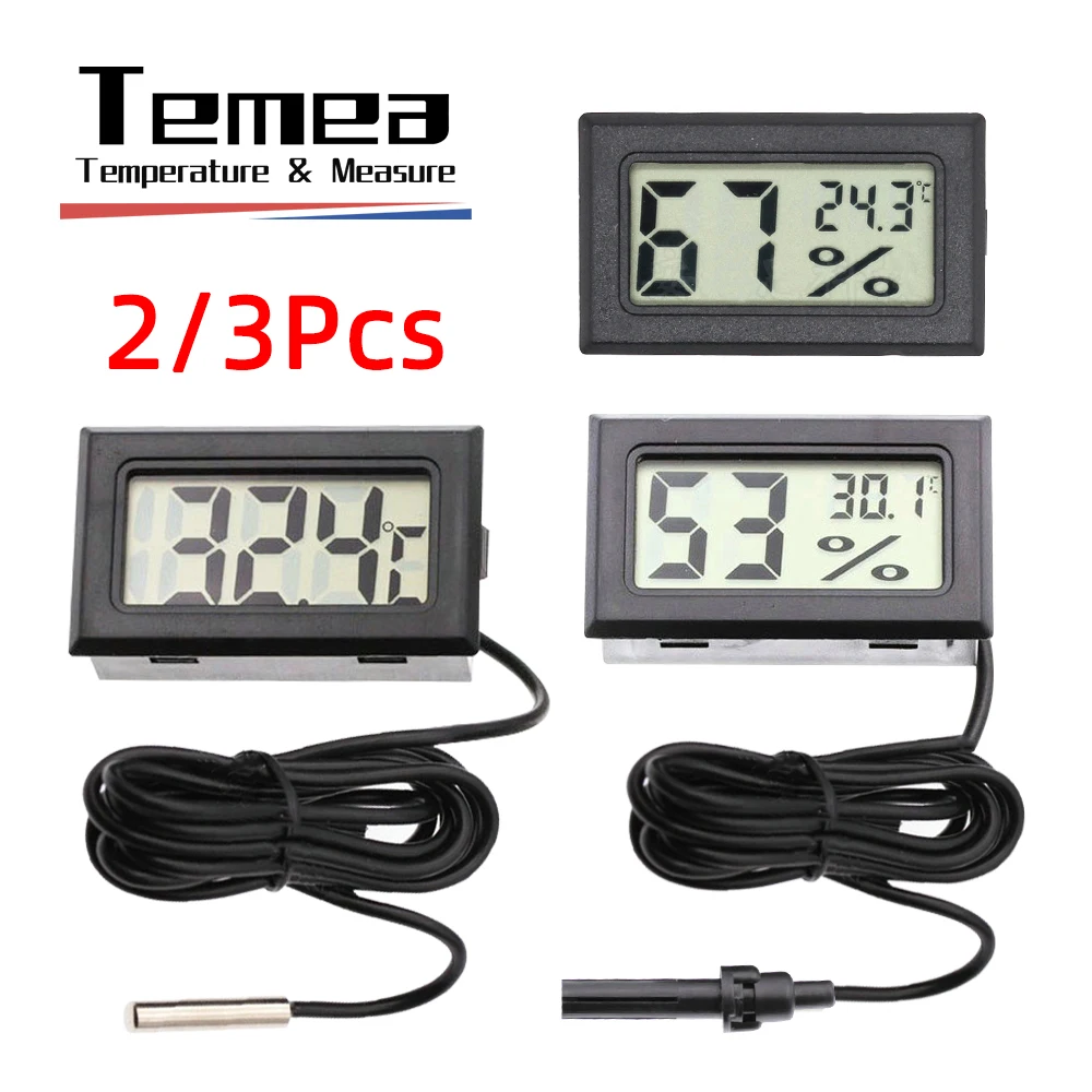 Temea 2/3 Pcs Mini Digital Thermometer Hygrometer with Probe Indoor