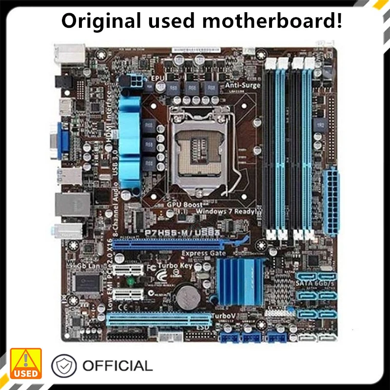 

For P7H55-M/USB3 Motherboard LGA 1156 DDR3 16GB For Intel H55 P7H55 Desktop Mainboard SATA II PCI-E X16 Used AMI BIOS