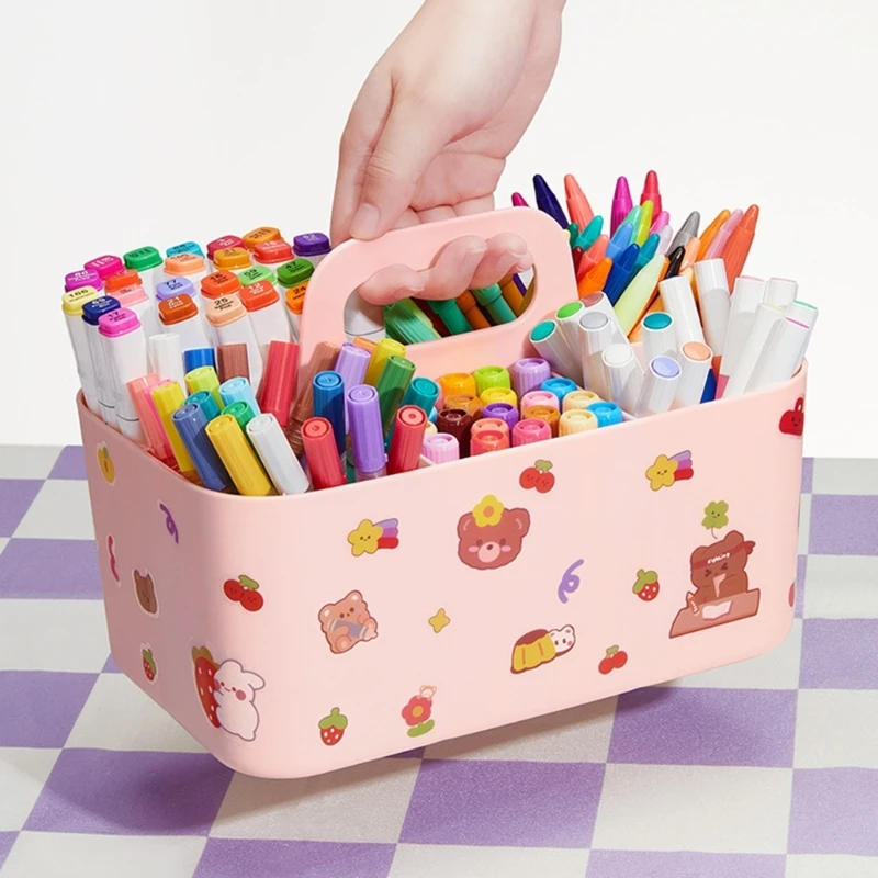 Desktop Stationary Organizer 5 Compartments Marker Organizer Caddies with Handle Big Capacity Art Supply Storage Holder