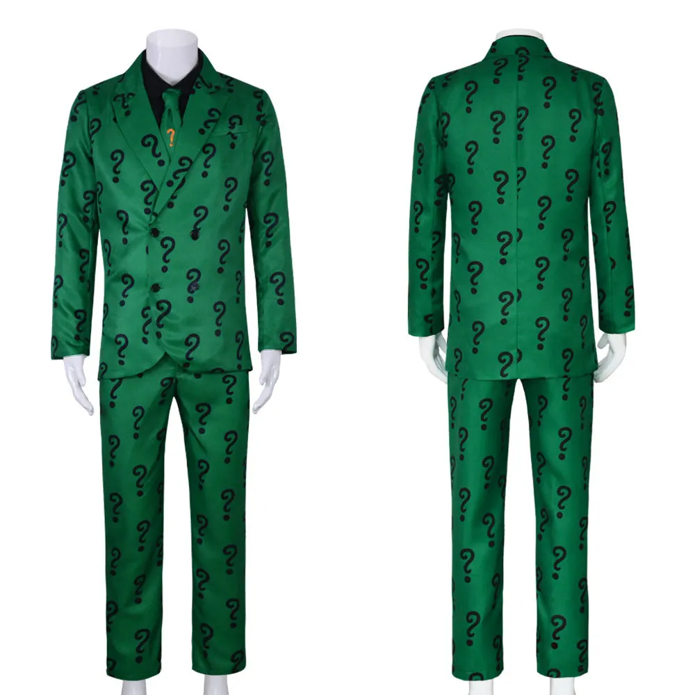 Muži riddler cosplais fantasie film super padouch kostým přestrojení dospělý chlapci roleplay fantasia outfits halloween pánský obleků