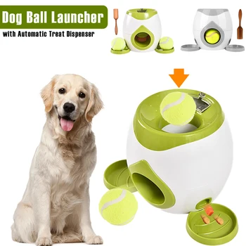Dog Ball Launcher with Automatic Treat Dispenser Interactive Dog Ball Thrower Machine Fun Pet Training Toys for Indoor Outdoor