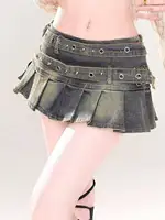 Black Gothic Mini Skirt Woman Y2K Korean Fashion High Street Aesthetic Elegant Retro A-line Mini Denim Skirt Outfits 2025