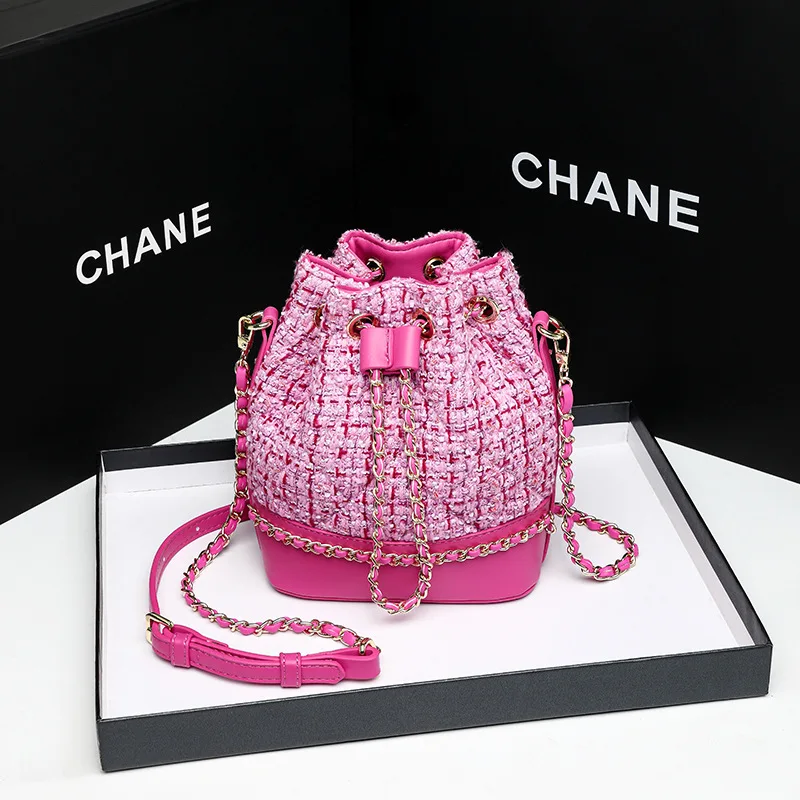 Luxury Designer Handbag New Style Tweed Bucket Bag Women's Version