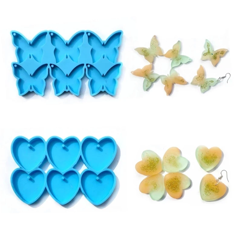 Butterfly Heart Earrings UV Resin Silicone Mold DIY Jewelry Keychain Pendant Epoxy Resin Molds Jewelry Molds for Resin Casting