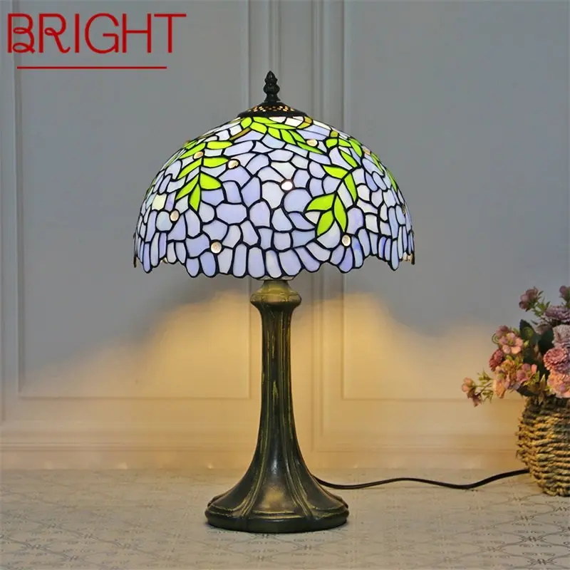 

BRIGHT Tiffany Glass Table Lamp LED Modern Creative Bedside Blue Desk Light For Home Living Room Bedroom Hotel Decor