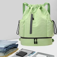 Lightweight Fashionable Drawstring Backpack with Shoe Compartment Adjustable Straps Sports Bag for Women Dry and Wet Separation