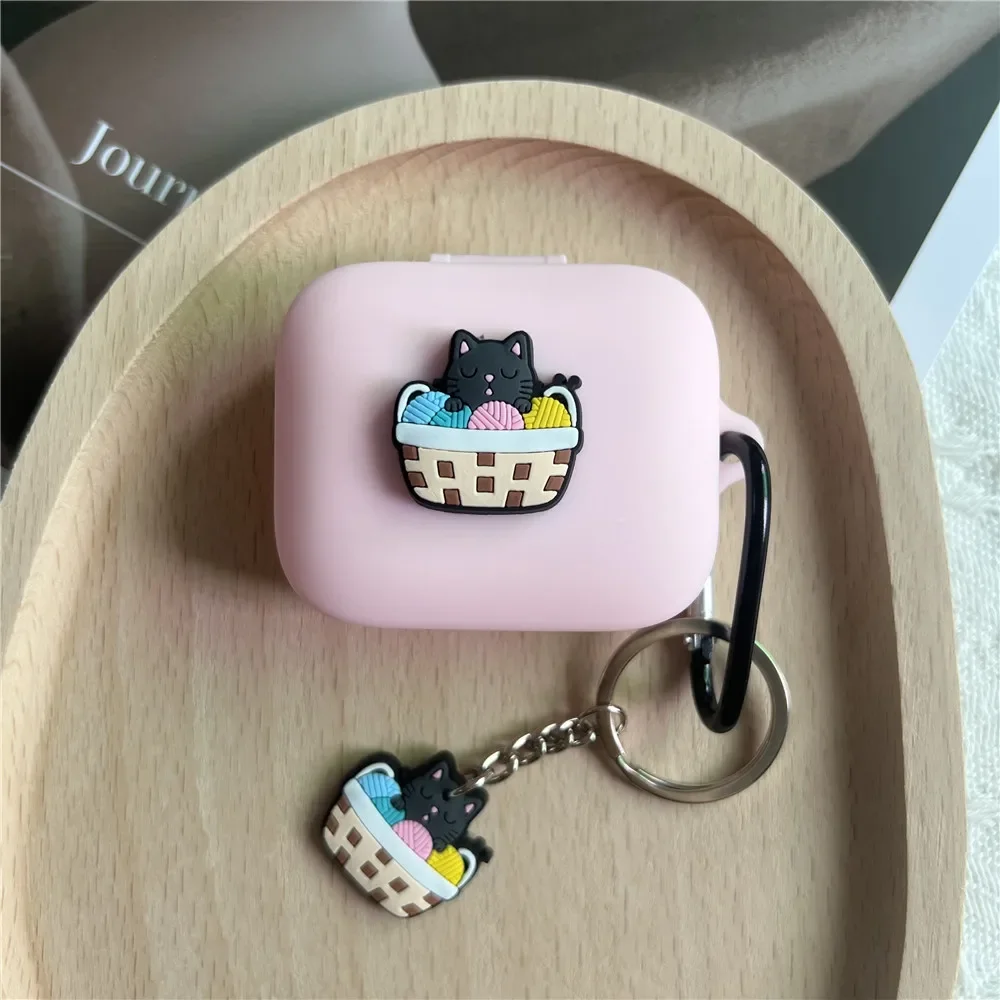 Cartoon Cat Silicone Headphone Case with Keyring