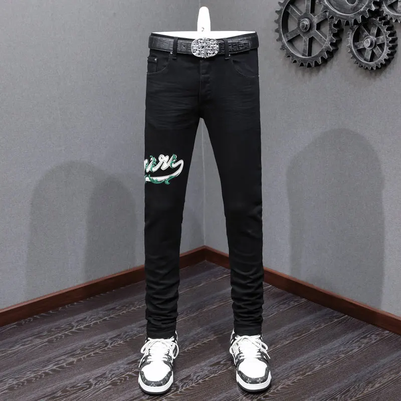 

High Street Fashion Men Jeans Stretch Elastic Skinny Fit Black Jeans Men Punk Trousers Brand Designer Hip Hop Denim Pencil Pants