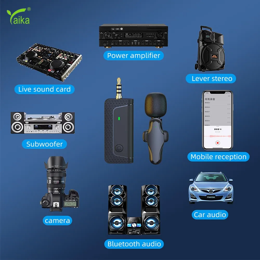 Yaika Lavalier Microphone Wireless Lapel Mic 3.5MM Jack Aus Noise Canceling Video Audio Recorder