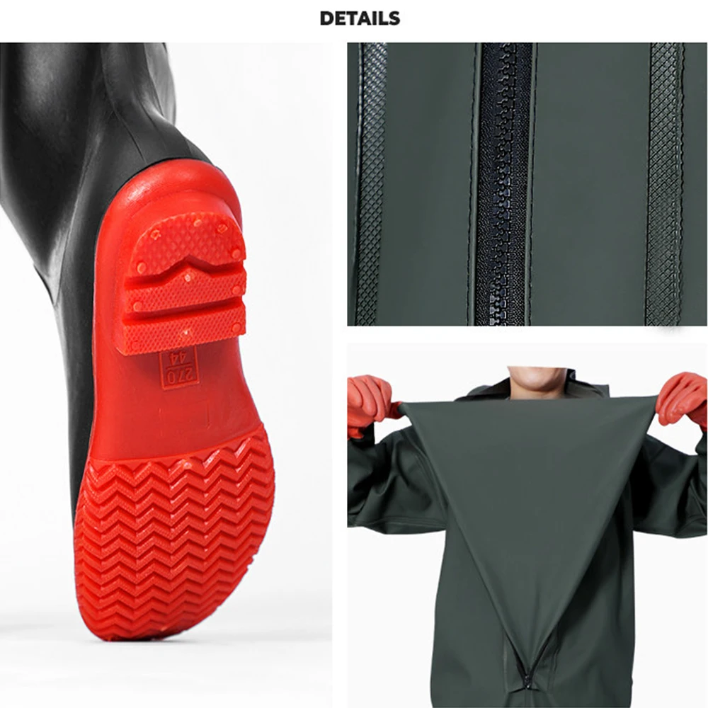Adult Hooded Long Sleeve Wader Pants With Boots Gloves Set Outdoor Fishing Hunting River Tracing Gear Waterproof Overall For Men