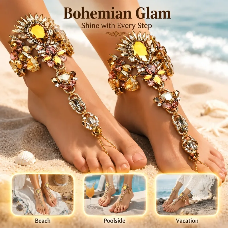 European American Exaggerated Alloy Anklet in Trendy Personalized Style Embedded with Shiny Polished Gemstones Exquisite Metal
