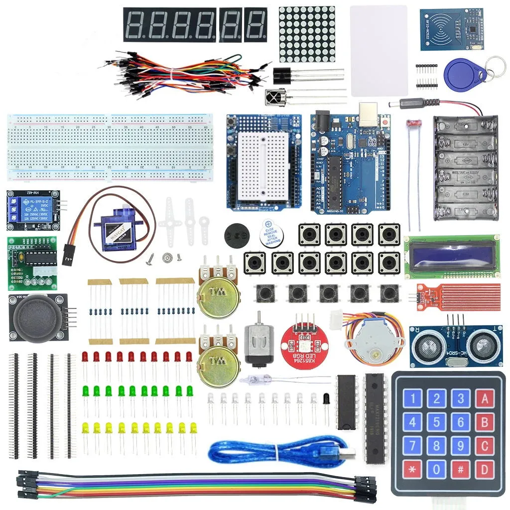 Starter Kit for Arduino Uno R3 – Uno R3 Breadboard and holder Step Motor / Servo /1602 LCD / jumper Wire/ UNO R3