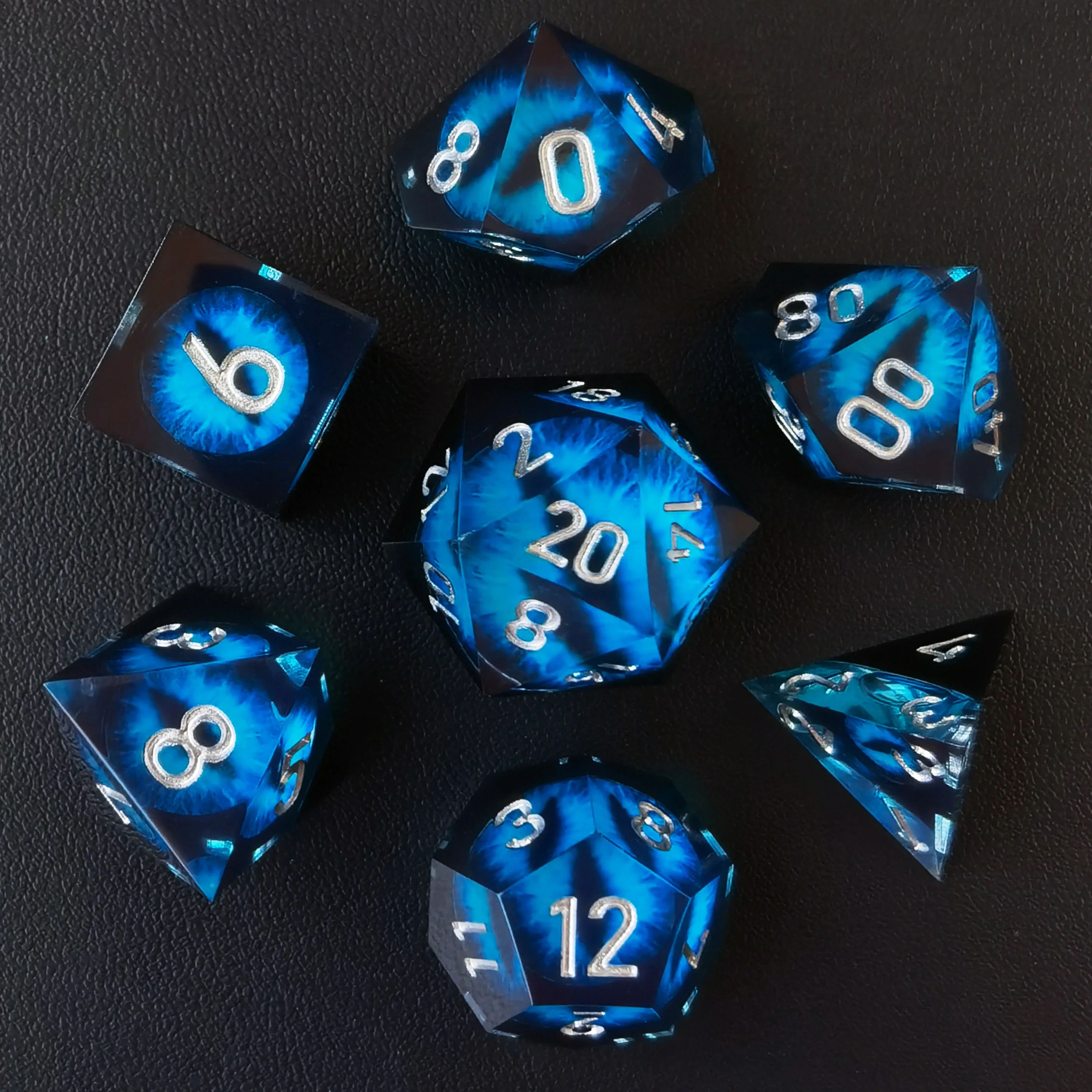 BESCON Dragon's Eye Sharp Edged Polyhedral Dice Set of 7, Handmade Dragon's Eye Dice for Role Playing Game, 4 colors available 4