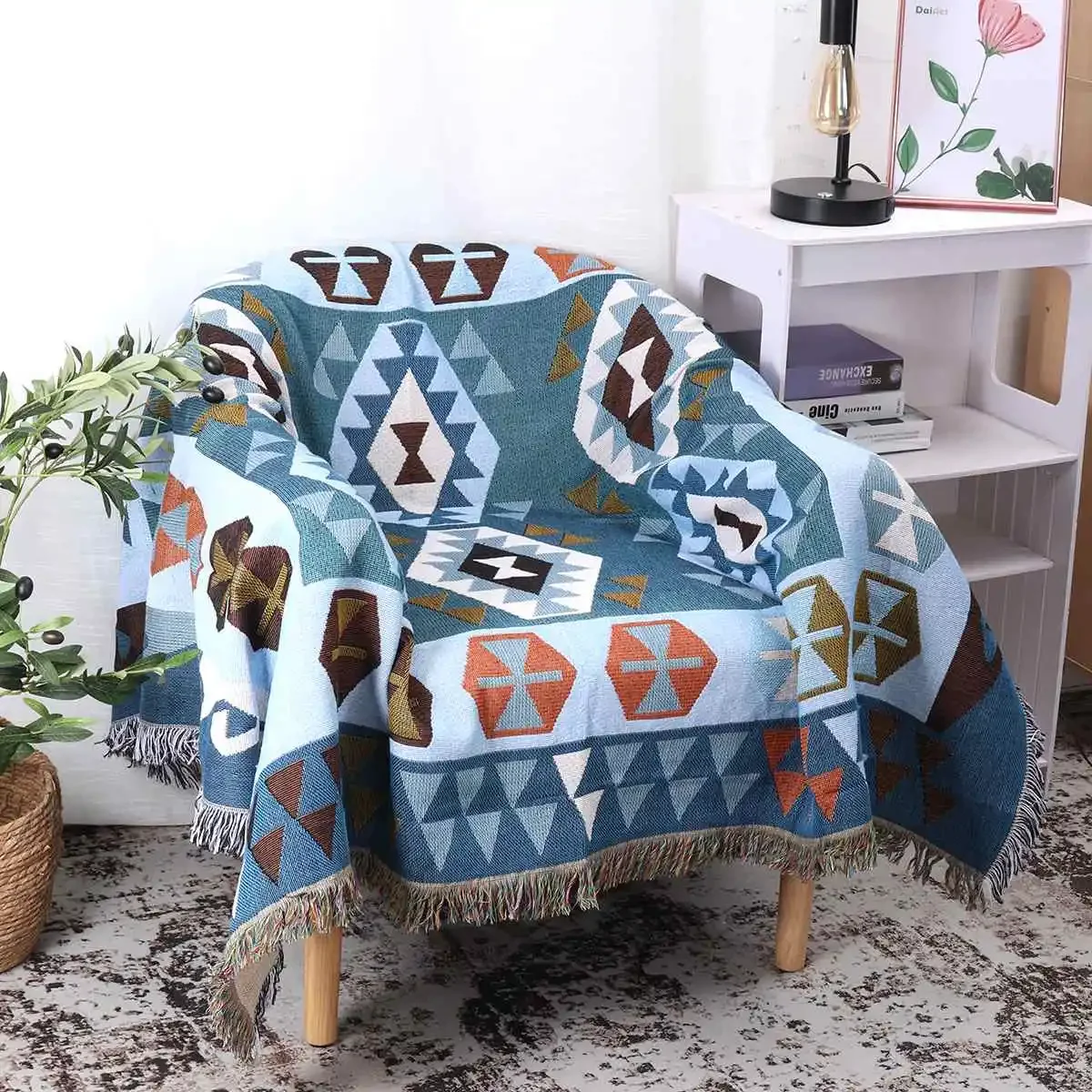 

Bohemian Knitted Chair Lounge Sofa Throw Blanket With Tassel Bed Plaid Tapestry Bedspread Women Outdoor Beach Sandy Towels Cape