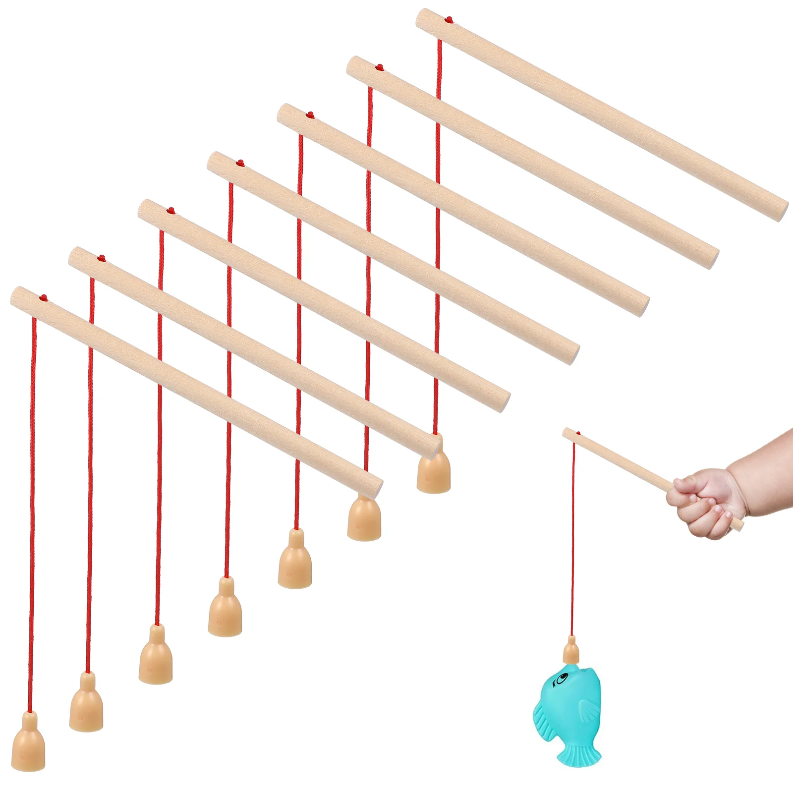 12 Pcs Wooden Fishing Rod Toy Poles for Toddler Magnetic Rods 2-3 Years Old Kid