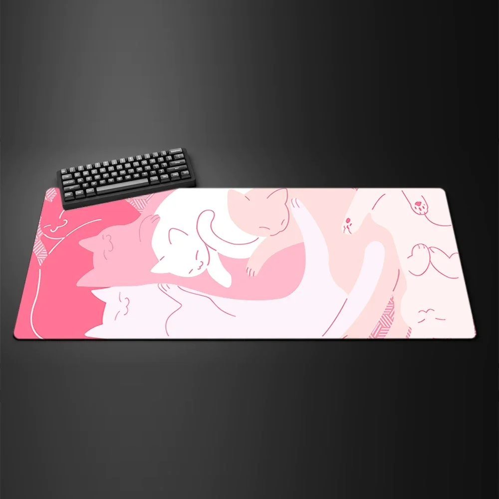 Kawaii White Cat Anime XXL Gaming Mouse Pad - Large Anti-Slip Rubber Desk Mat