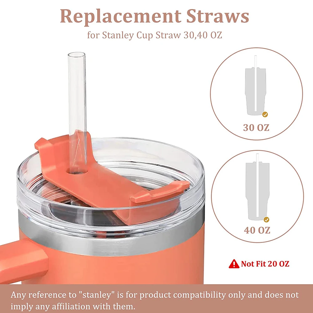 Reusable Hard Plastic Clear Straws, Tumbler Straws, Cleaning, Replacement Straws for Stanley, 40OZ Travel, 12.2 Inch