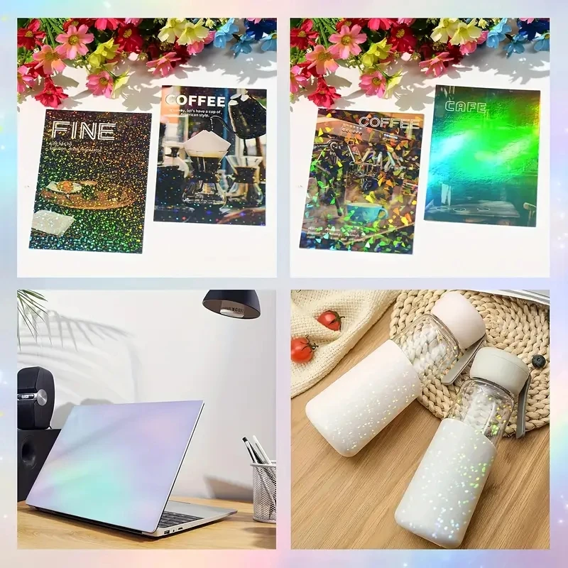 Mixed 20/40PCS A4 Holographic Clear Vinyl Self-Adhesive Waterproof Transparent Cold Laminating Film for Office & School Supplies - 2