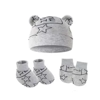 New Newborn Baby Cotton Beanies Hospital Hat Mittens Shoes Sets Solid Candy Color Stretchy Infant Warm Cap Gloves 0-1 Years Old 2