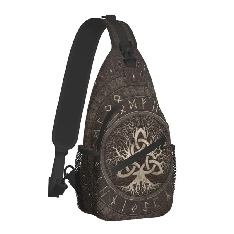 Tree Of Life With Triquetra Brown Leather Crossbody Sling Backpack
