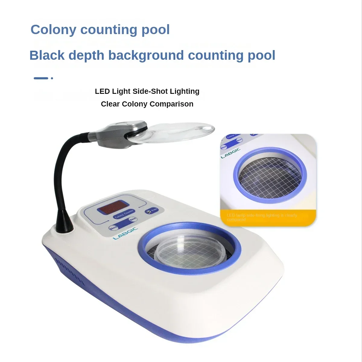 LABGIC Colony Counter Bacteria Inspection Instrument LED Light Side Lighting Colony Comparison Clearly Amplified 3~6 Multiple