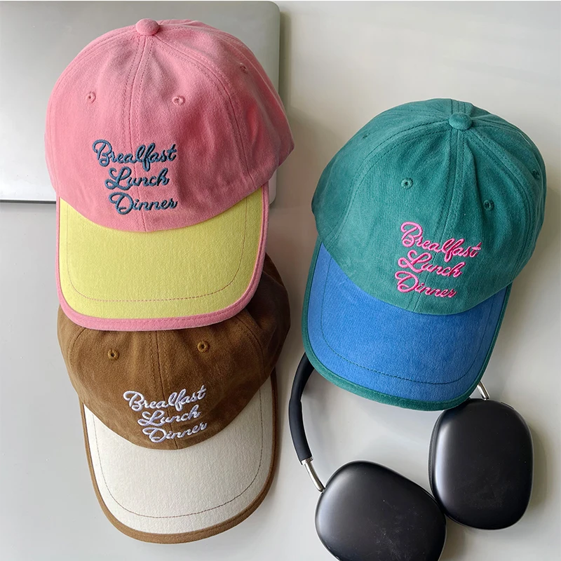 Customized Logo Contrast Color Embroidered Baseball Hat Snapback Caps with Name Customized Hats Korean Style Couple Hat 4