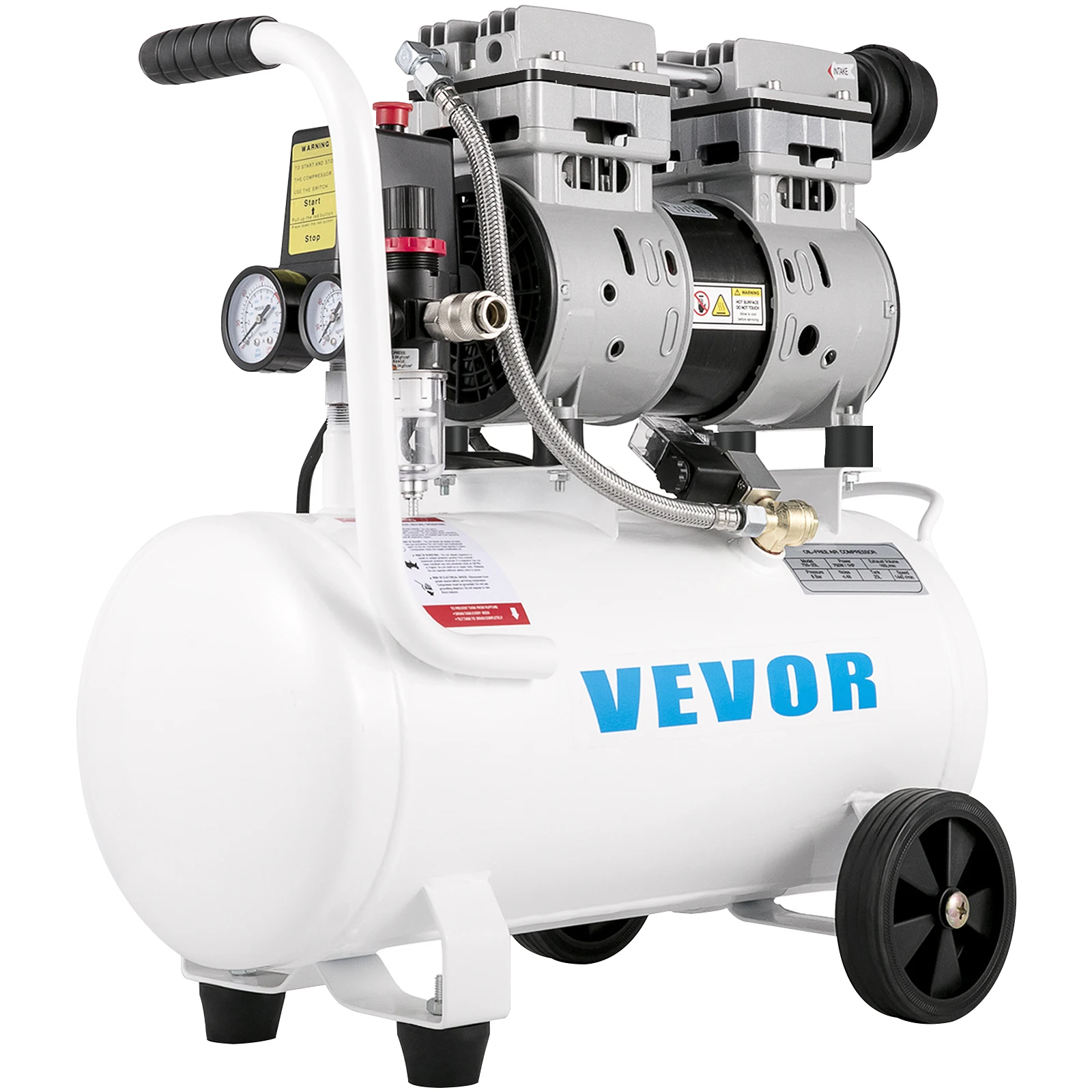 Vevor Compressore Silenzioso 750W,  Compressore D'Aria Oil-Free 25 L, Pressione 8 Bar, Compressore D'Aria Silenzioso 220V, Compressore Aria Portatile,