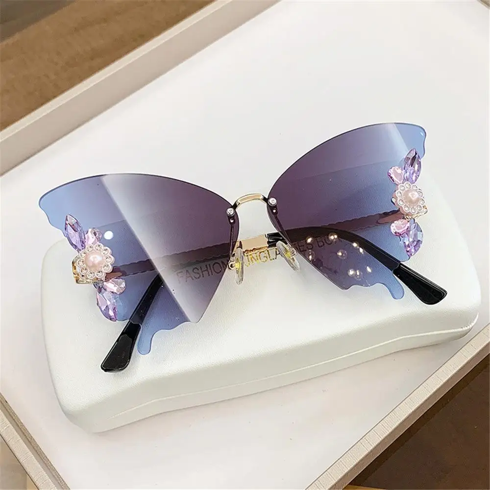 

Cute Eyewear Streetwear Party Rimless Sun Glasses Diamond Glasses Crystal Butterfly Sunglasses Shades