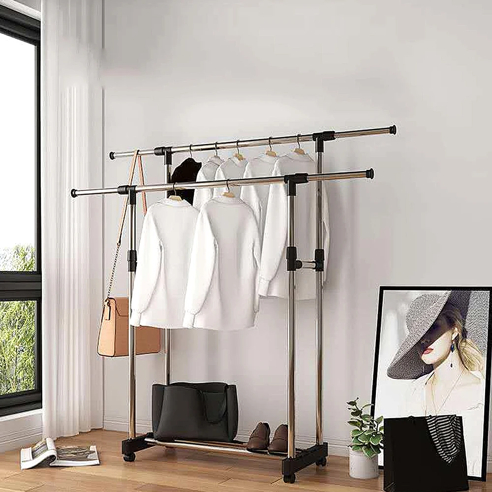 Double Pold Drying Rack Multifunctional Height Adjustable Clothing Rack