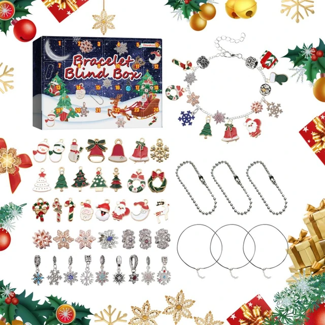 Calendrier de l’Avent de Noël 24 jours Compte à rebours de Noël Kit de  bracelet de bricolage à thème pour filles Calendrier Surprise Blind Box  Cadeaux
