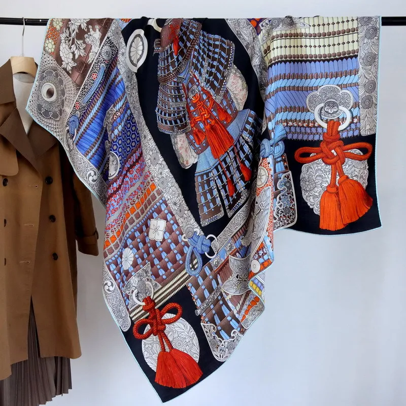 

Высококачественная элегантная женская Изысканная Броня воина с двусторонним принтом из качественного шелка и шерсти ручная работа с большими искусственными краями