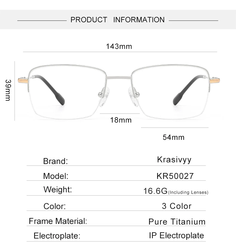 Krasivyy Men's Semi Rim Square Titanium Eyeglasses