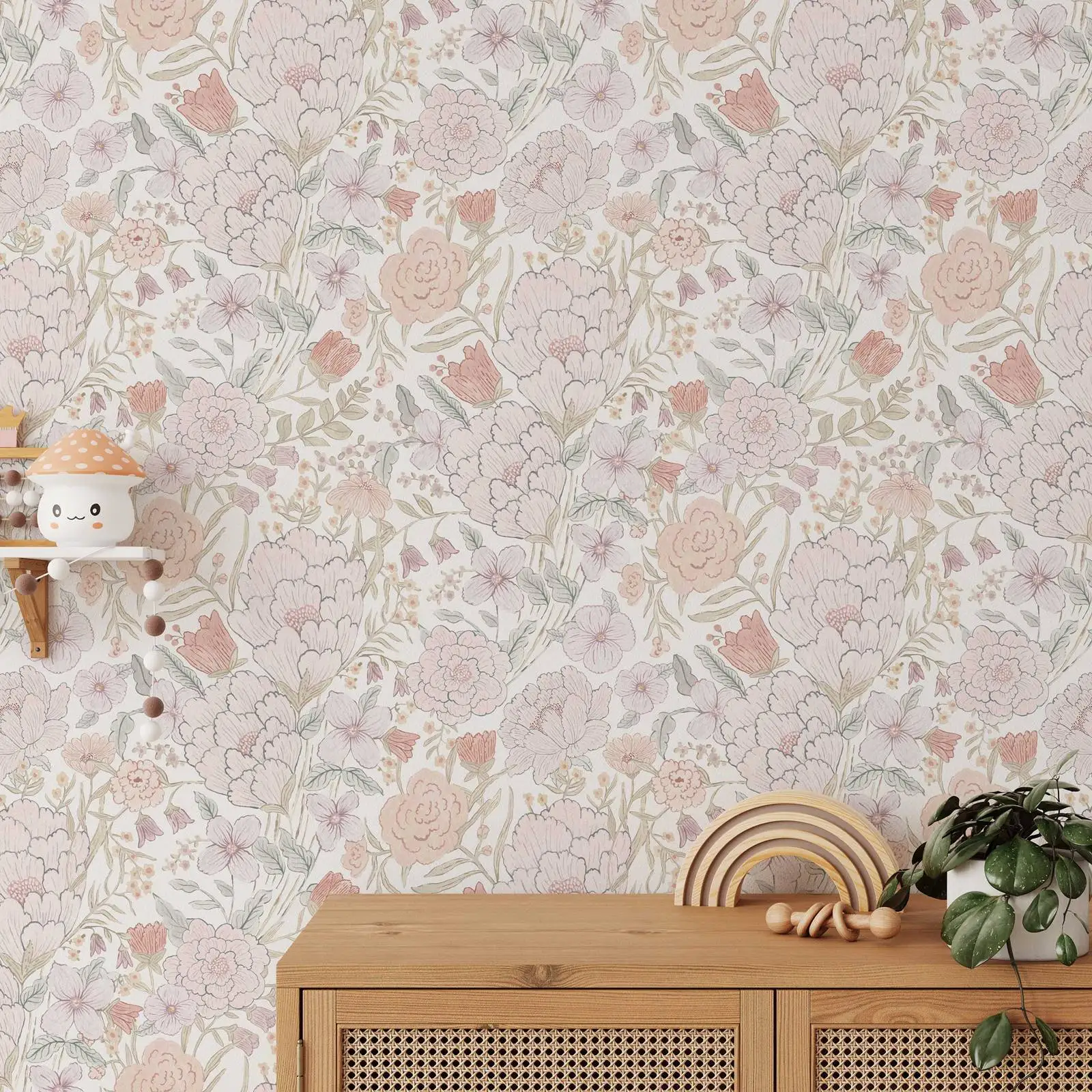Wallpaper Prado Romântico com Handdrew Flor Aquarela Floral Wallpaper