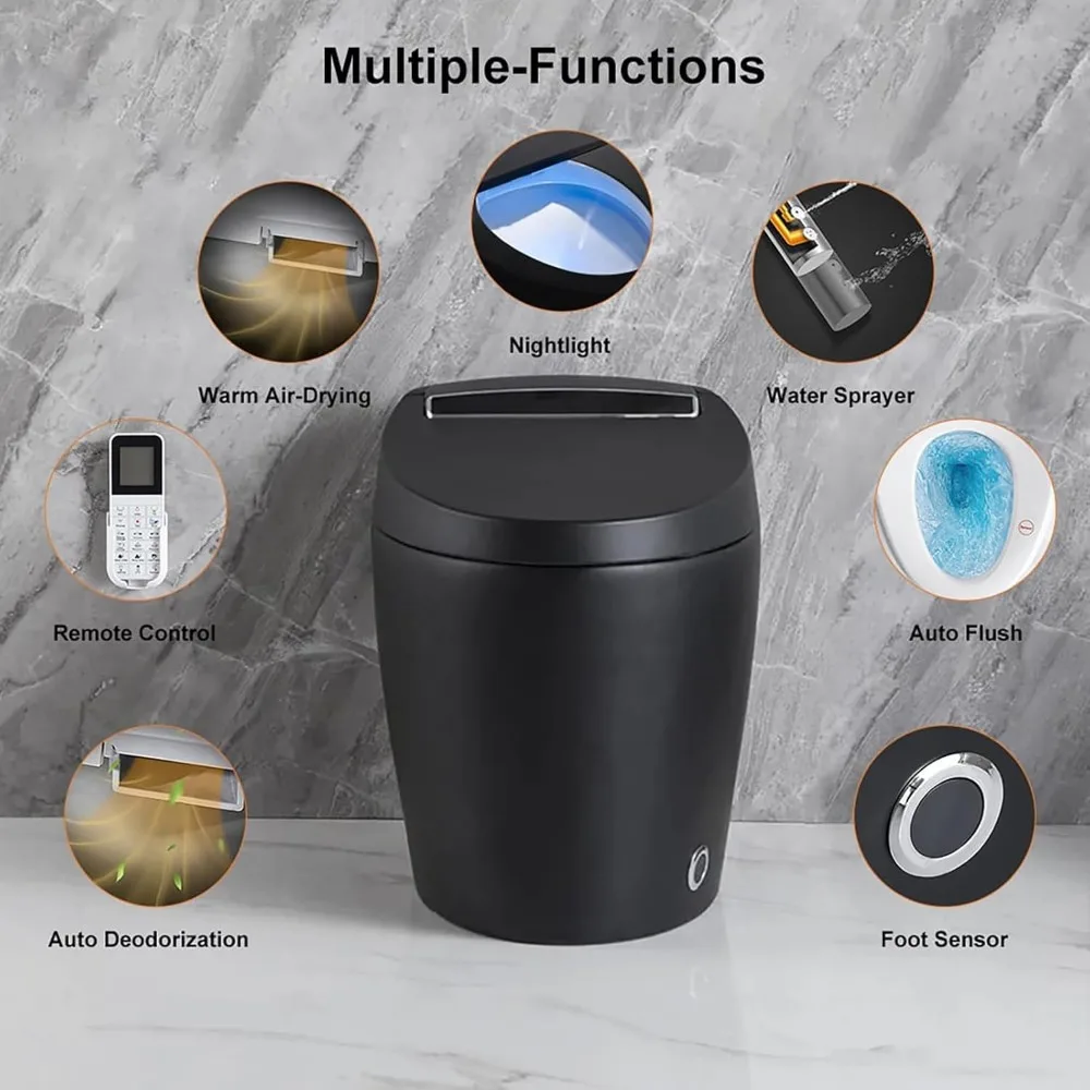 Smart Toilet with Bidet Built in,Black One-Piece Toilet Elongated Automatic  Tankless with Auto Flushing 5