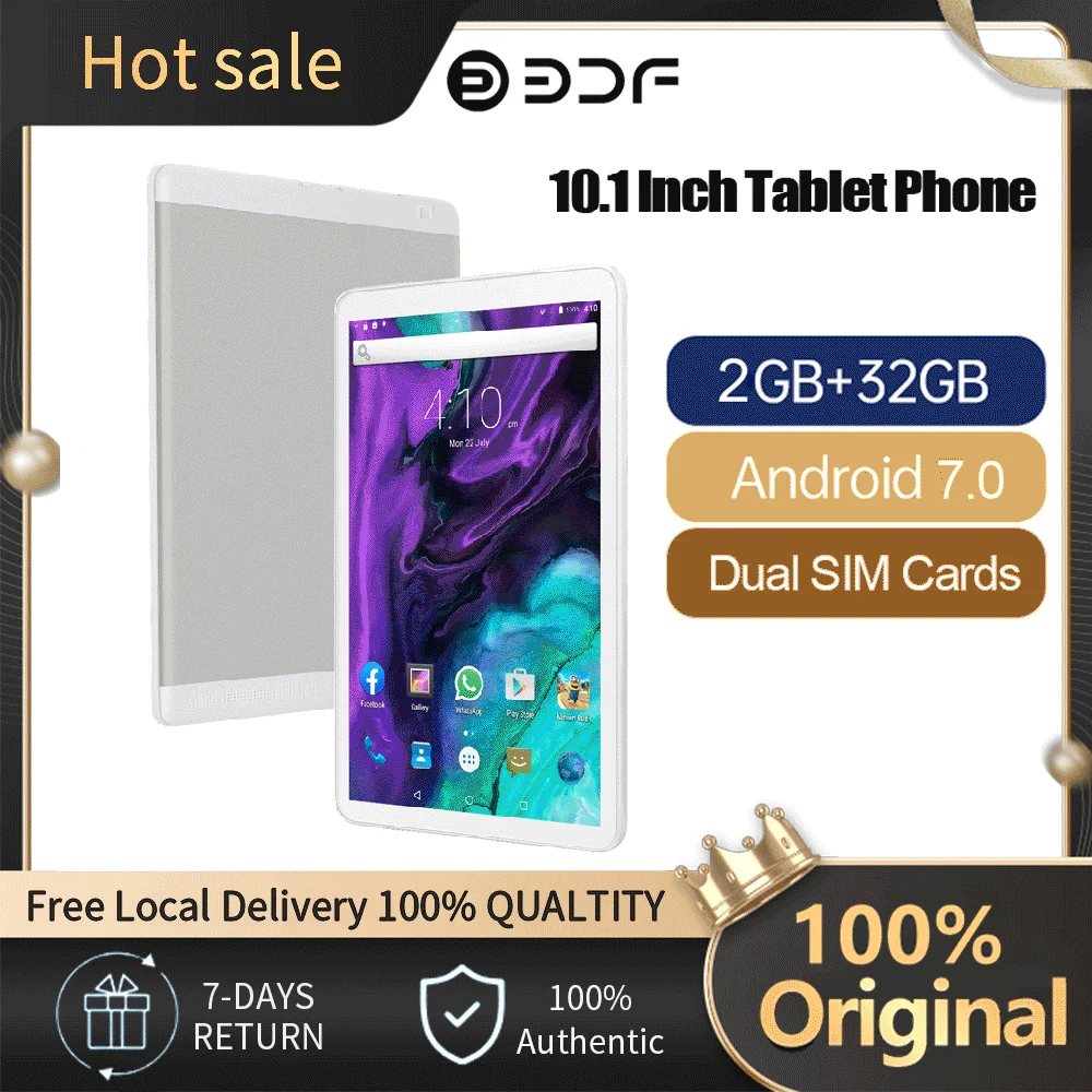 

BDF 2023 Hot Sales 10.1 Inch Tablet 2GB/32GB 3G Phone Call Andriod 7.0 Dual SIM Cards Quad-Core 1280*800 IPS Screen Tablet Pc