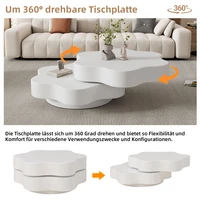 Table basse en forme de fleur 74,8*67,5*31cm, plateau supérieur 360 °   Table basse pivotante pour salon, double plateau, 2 niveaux de rangement, capacité totale recommandée 30 kg, MDF, blanc crème 4