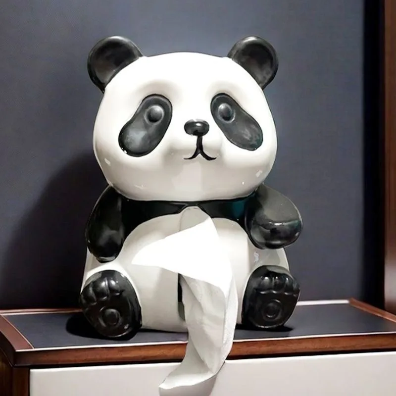 Creative Ceramic Cute Panda Shaped Tissue Box, Light Luxury Napkin Box, Home Living Room Bedroom Hotel Tea Table Decoration, 1Pc