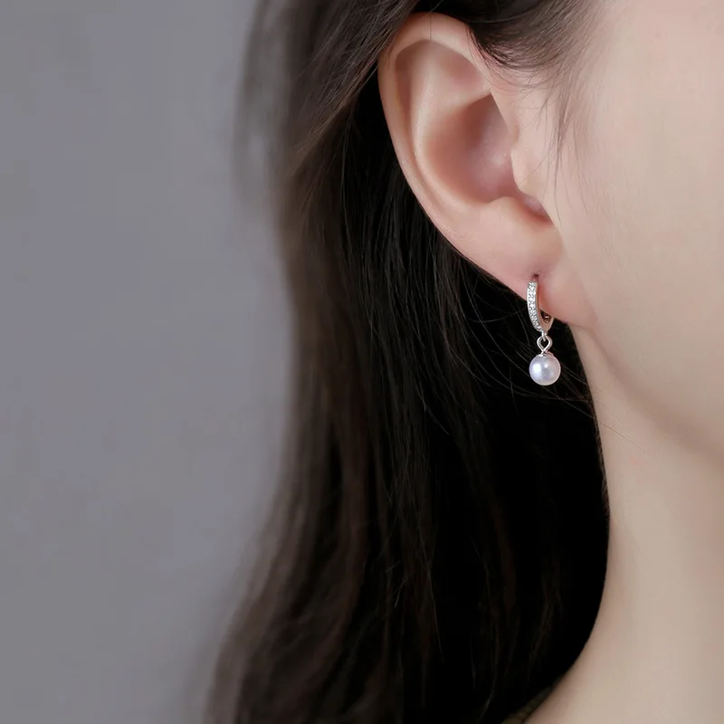 Real Money 925 Sterling Silver Pearl Crystal Hoop Earrings for Women S925 Wedding Party Jewelry Gift Aretes De Mujer