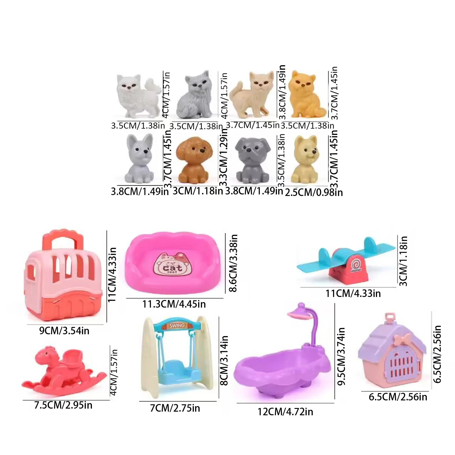 Children's play pet house toys, small dog and cat bathroom swing scenes, simulated feeding cat and dog pet houses